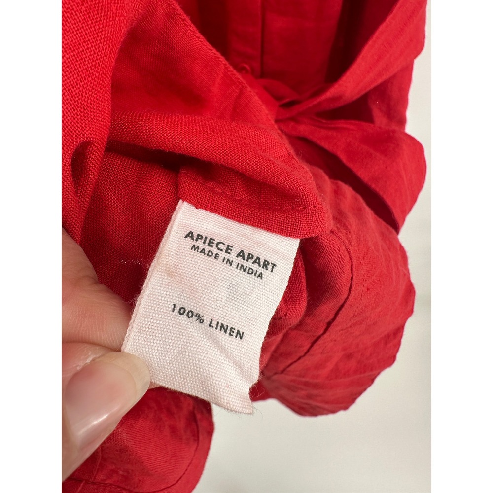 Apiece Apart Mitte Chili Red Linen Button Front Shift Midi Dress Belted Size 4 - Picture 5 of 8